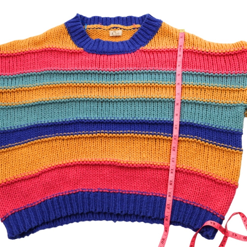 Debut Colorblock Chunky Knit Sweater Size Small Cropped Striped - Picture 8 of 10